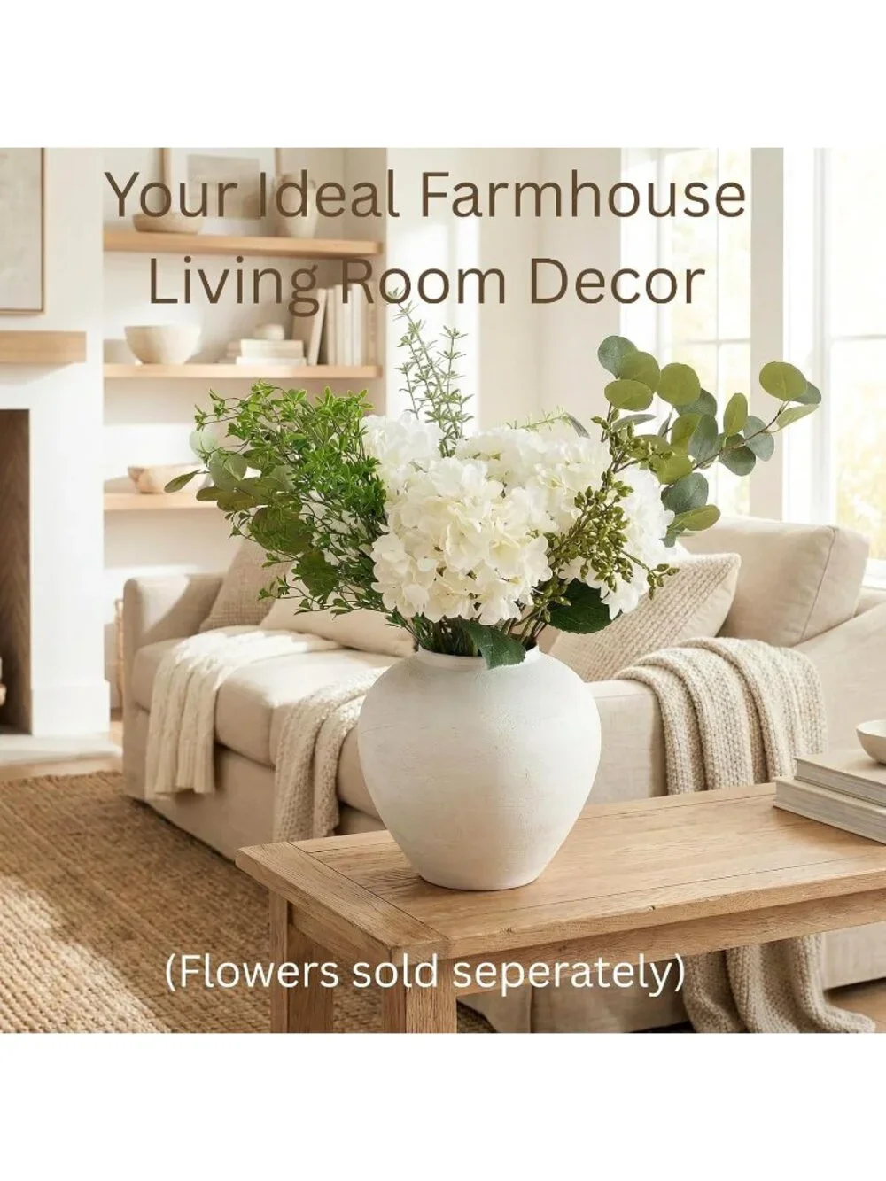 11 Wide Large White Vase Centerpieces Textured Stone Look Rustic Farmhouse Decor